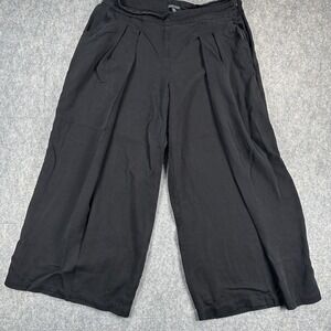 Eileen Fisher Pants Womens Large Black Wide Leg Cropped Pleated Tencel Lyocell
